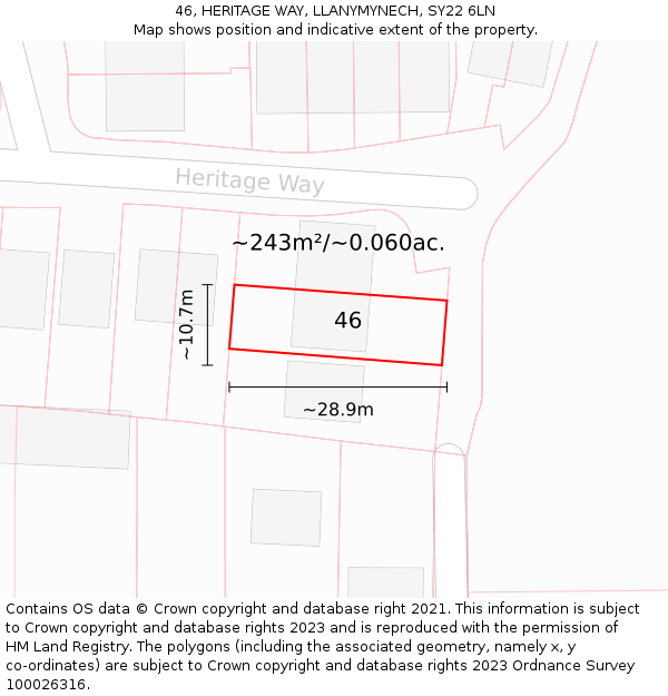 46, HERITAGE WAY, LLANYMYNECH, SY22 6LN: Plot and title map