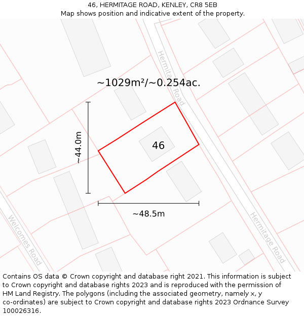 46, HERMITAGE ROAD, KENLEY, CR8 5EB: Plot and title map