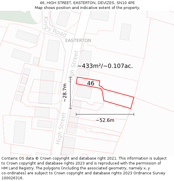 46, HIGH STREET, EASTERTON, DEVIZES, SN10 4PE: Plot and title map