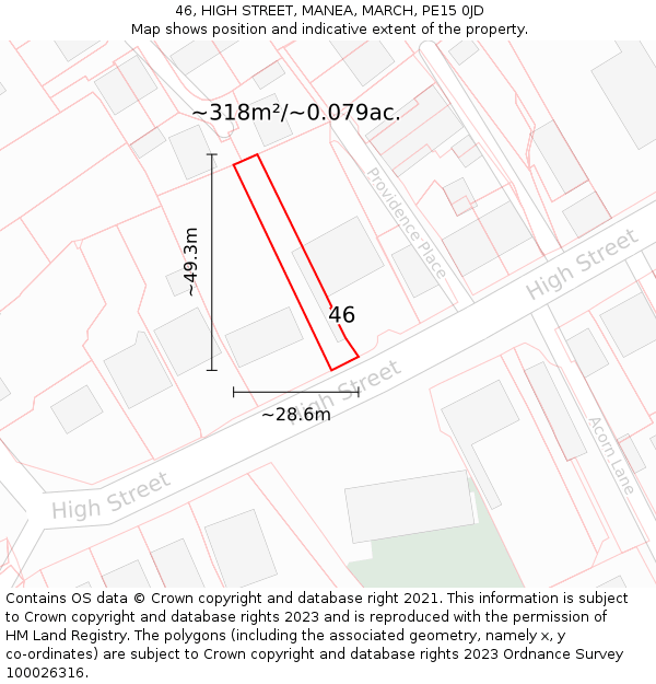 46, HIGH STREET, MANEA, MARCH, PE15 0JD: Plot and title map