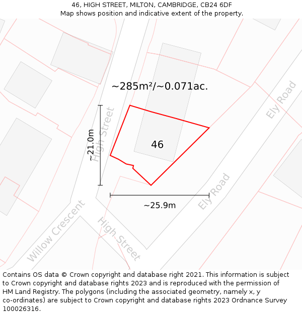 46, HIGH STREET, MILTON, CAMBRIDGE, CB24 6DF: Plot and title map