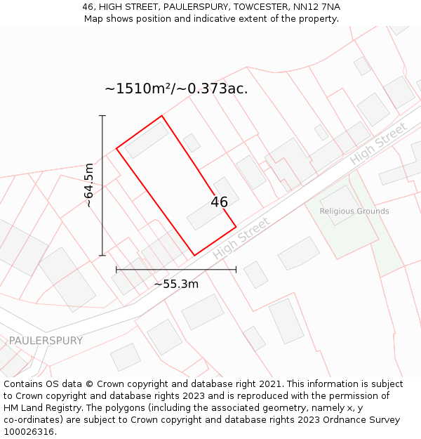 46, HIGH STREET, PAULERSPURY, TOWCESTER, NN12 7NA: Plot and title map