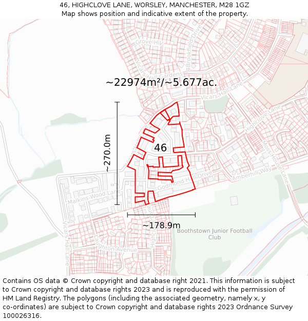 46, HIGHCLOVE LANE, WORSLEY, MANCHESTER, M28 1GZ: Plot and title map