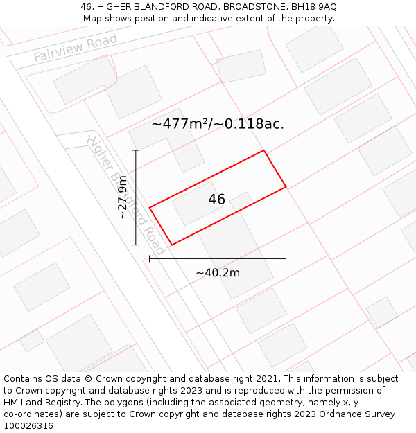 46, HIGHER BLANDFORD ROAD, BROADSTONE, BH18 9AQ: Plot and title map