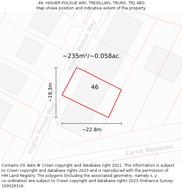 46, HIGHER POLSUE WAY, TRESILLIAN, TRURO, TR2 4BG: Plot and title map