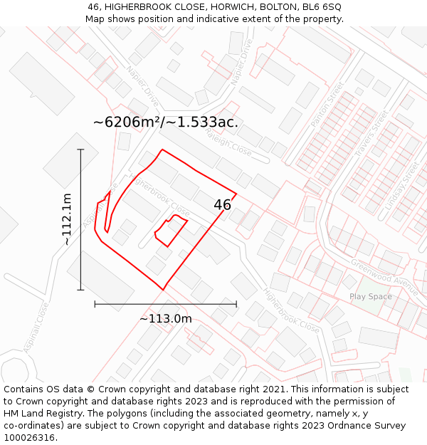 46, HIGHERBROOK CLOSE, HORWICH, BOLTON, BL6 6SQ: Plot and title map
