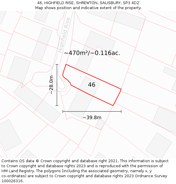 46, HIGHFIELD RISE, SHREWTON, SALISBURY, SP3 4DZ: Plot and title map