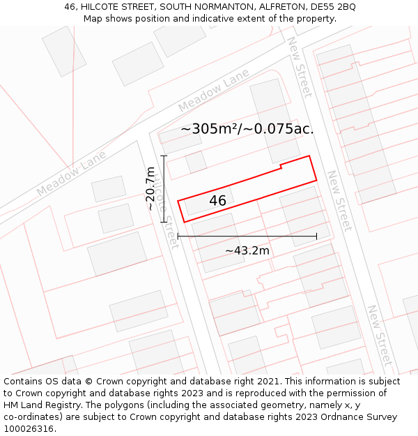 46, HILCOTE STREET, SOUTH NORMANTON, ALFRETON, DE55 2BQ: Plot and title map