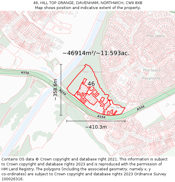 46, HILL TOP GRANGE, DAVENHAM, NORTHWICH, CW9 8XB: Plot and title map