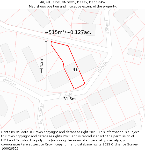 46, HILLSIDE, FINDERN, DERBY, DE65 6AW: Plot and title map