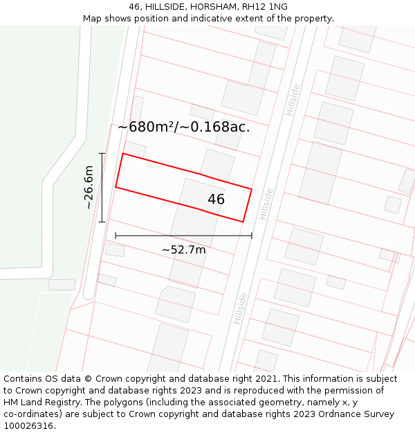 46, HILLSIDE, HORSHAM, RH12 1NG: Plot and title map