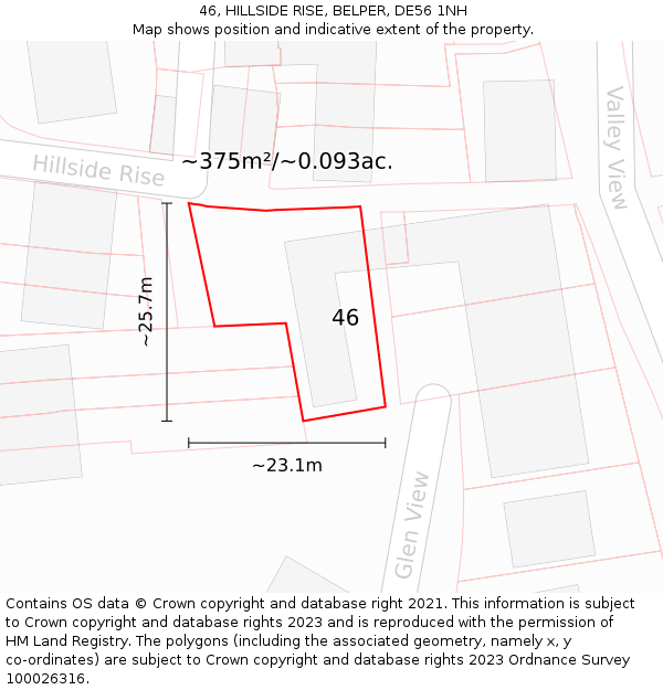 46, HILLSIDE RISE, BELPER, DE56 1NH: Plot and title map