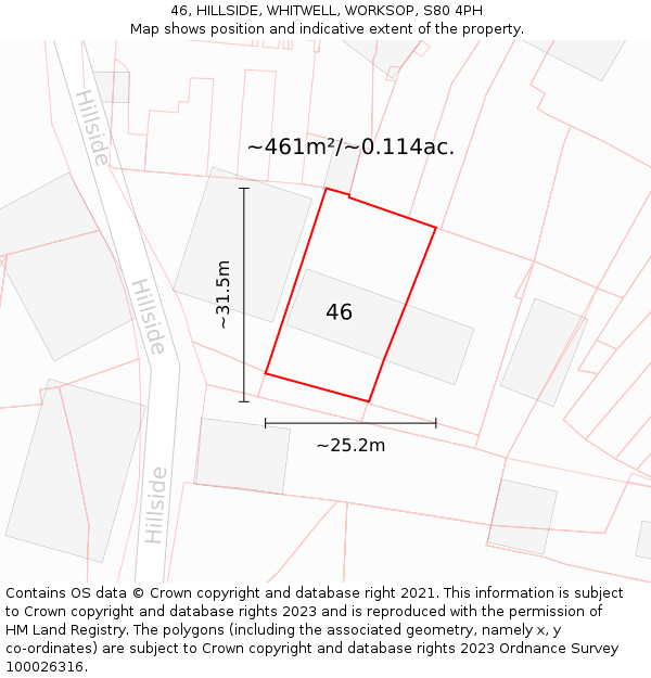 46, HILLSIDE, WHITWELL, WORKSOP, S80 4PH: Plot and title map