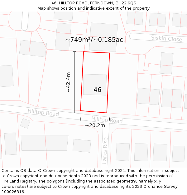 46, HILLTOP ROAD, FERNDOWN, BH22 9QS: Plot and title map