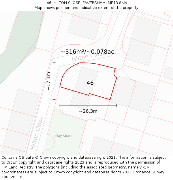 46, HILTON CLOSE, FAVERSHAM, ME13 8NN: Plot and title map