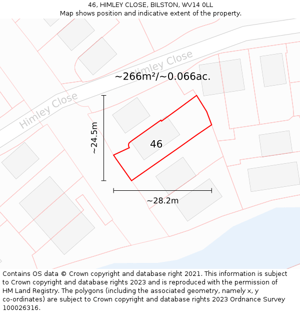 46, HIMLEY CLOSE, BILSTON, WV14 0LL: Plot and title map
