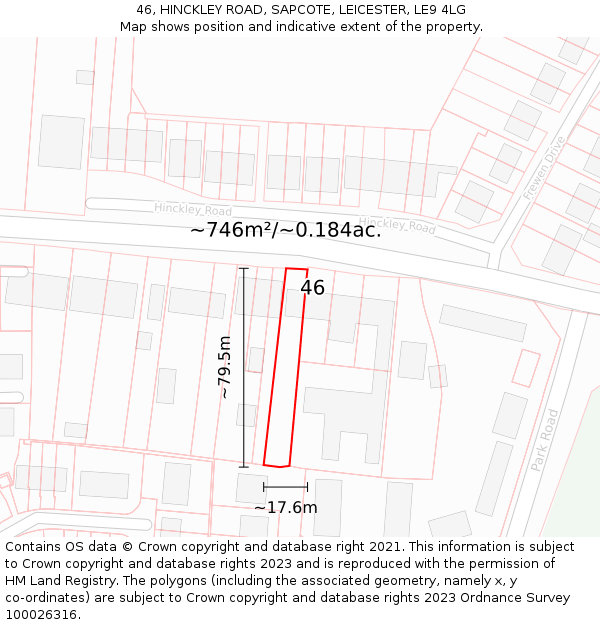 46, HINCKLEY ROAD, SAPCOTE, LEICESTER, LE9 4LG: Plot and title map