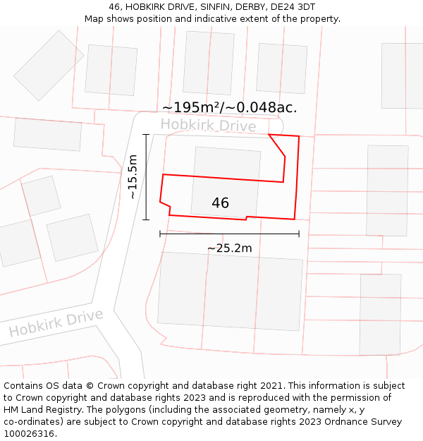 46, HOBKIRK DRIVE, SINFIN, DERBY, DE24 3DT: Plot and title map
