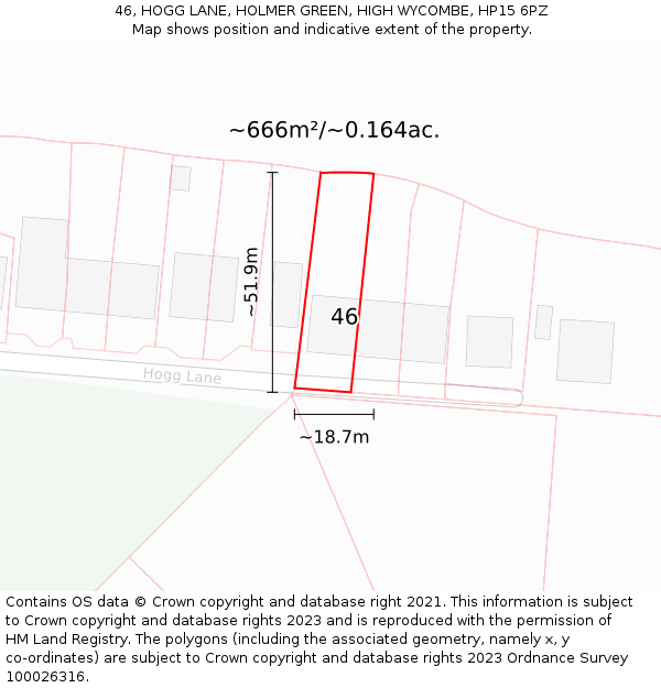 46, HOGG LANE, HOLMER GREEN, HIGH WYCOMBE, HP15 6PZ: Plot and title map