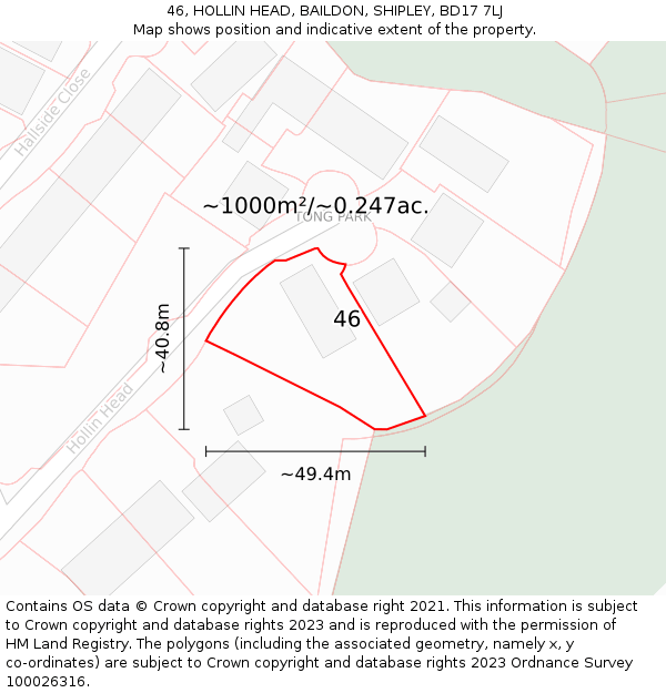 46, HOLLIN HEAD, BAILDON, SHIPLEY, BD17 7LJ: Plot and title map