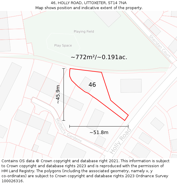 46, HOLLY ROAD, UTTOXETER, ST14 7NA: Plot and title map