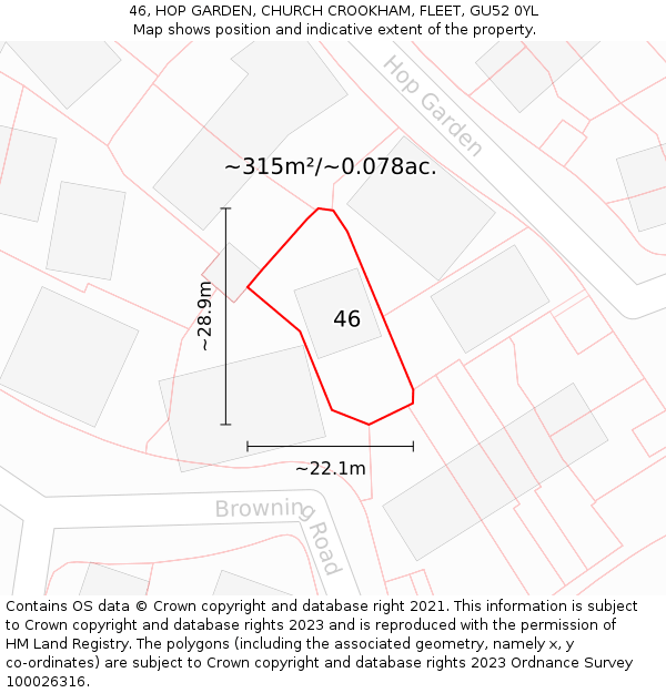 46, HOP GARDEN, CHURCH CROOKHAM, FLEET, GU52 0YL: Plot and title map
