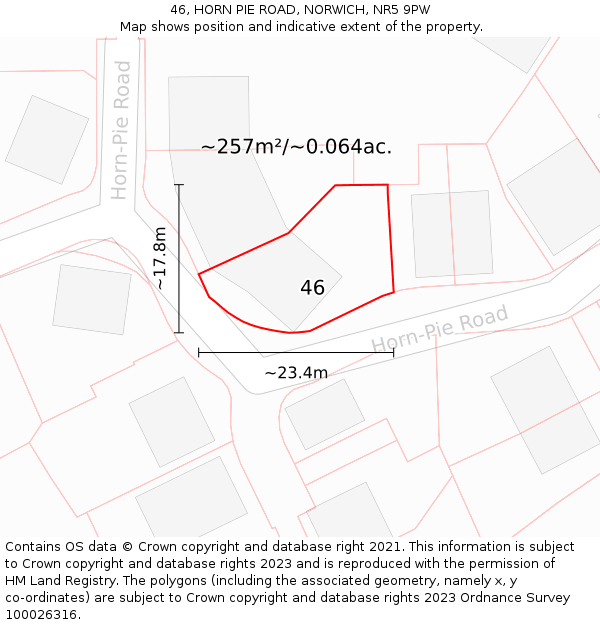 46, HORN PIE ROAD, NORWICH, NR5 9PW: Plot and title map