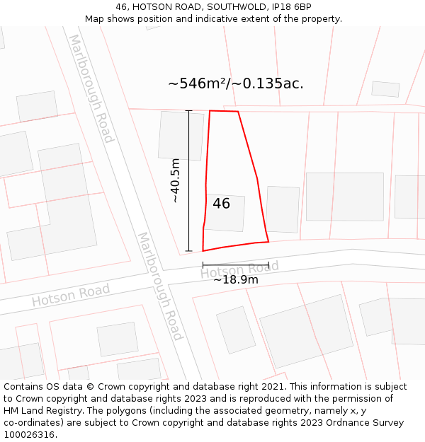 46, HOTSON ROAD, SOUTHWOLD, IP18 6BP: Plot and title map