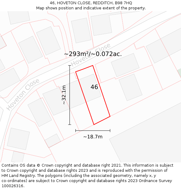 46, HOVETON CLOSE, REDDITCH, B98 7HQ: Plot and title map