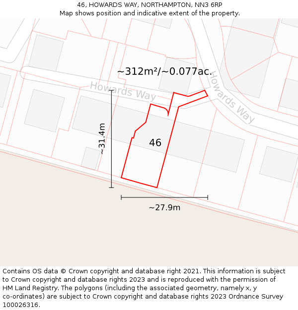 46, HOWARDS WAY, NORTHAMPTON, NN3 6RP: Plot and title map