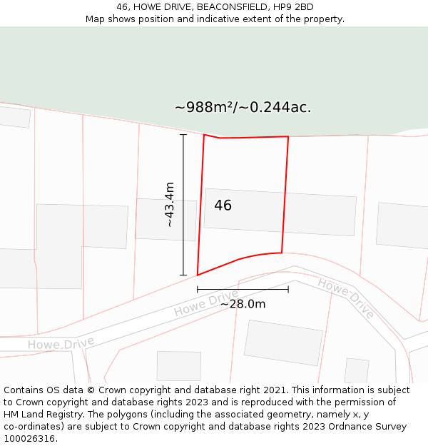 46, HOWE DRIVE, BEACONSFIELD, HP9 2BD: Plot and title map