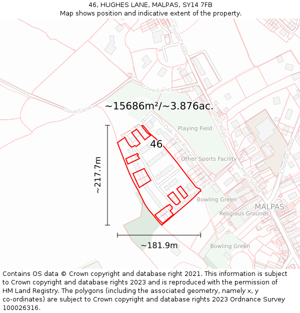 46, HUGHES LANE, MALPAS, SY14 7FB: Plot and title map