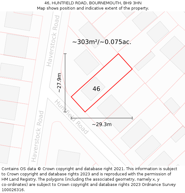 46, HUNTFIELD ROAD, BOURNEMOUTH, BH9 3HN: Plot and title map
