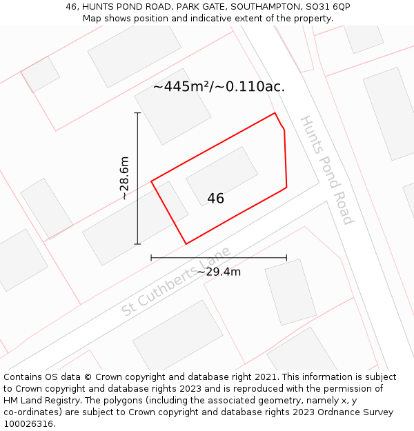 46, HUNTS POND ROAD, PARK GATE, SOUTHAMPTON, SO31 6QP: Plot and title map
