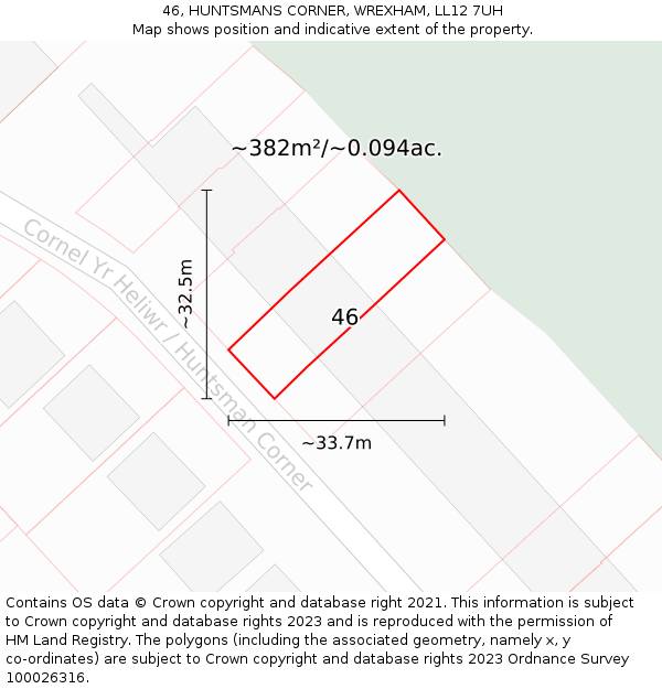 46, HUNTSMANS CORNER, WREXHAM, LL12 7UH: Plot and title map