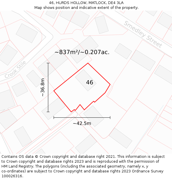 46, HURDS HOLLOW, MATLOCK, DE4 3LA: Plot and title map
