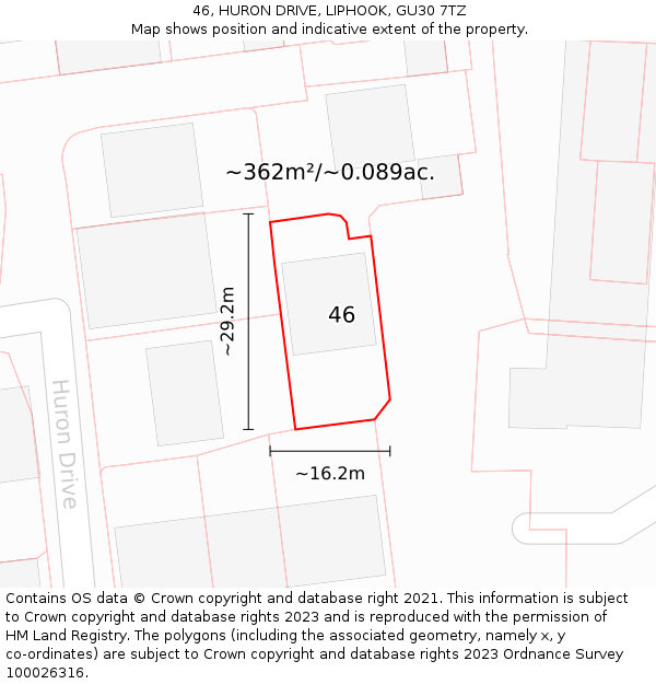 46, HURON DRIVE, LIPHOOK, GU30 7TZ: Plot and title map