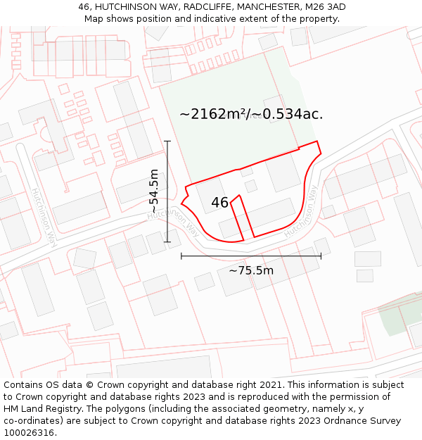 46, HUTCHINSON WAY, RADCLIFFE, MANCHESTER, M26 3AD: Plot and title map