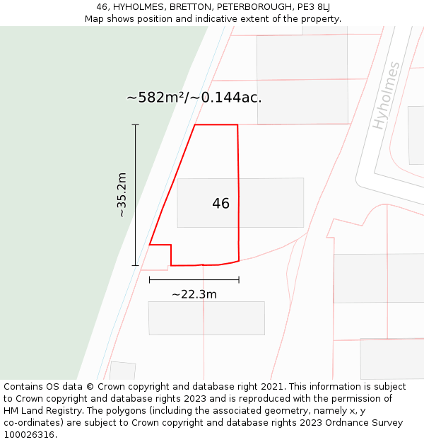 46, HYHOLMES, BRETTON, PETERBOROUGH, PE3 8LJ: Plot and title map