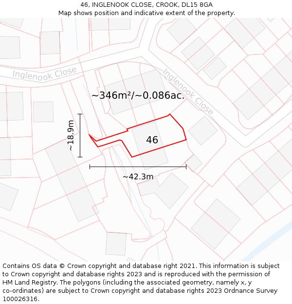 46, INGLENOOK CLOSE, CROOK, DL15 8GA: Plot and title map