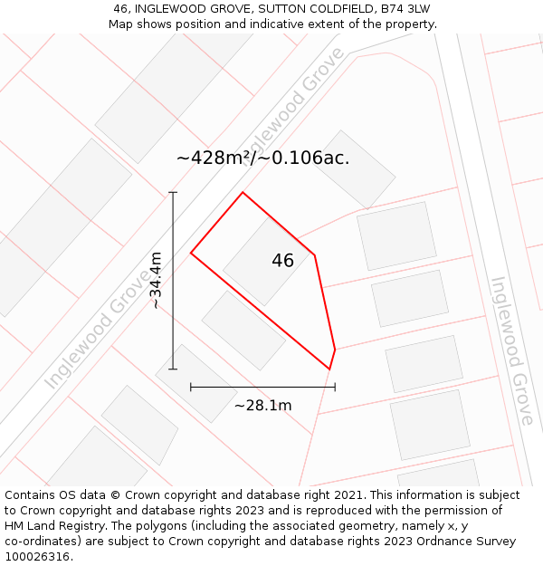 46, INGLEWOOD GROVE, SUTTON COLDFIELD, B74 3LW: Plot and title map