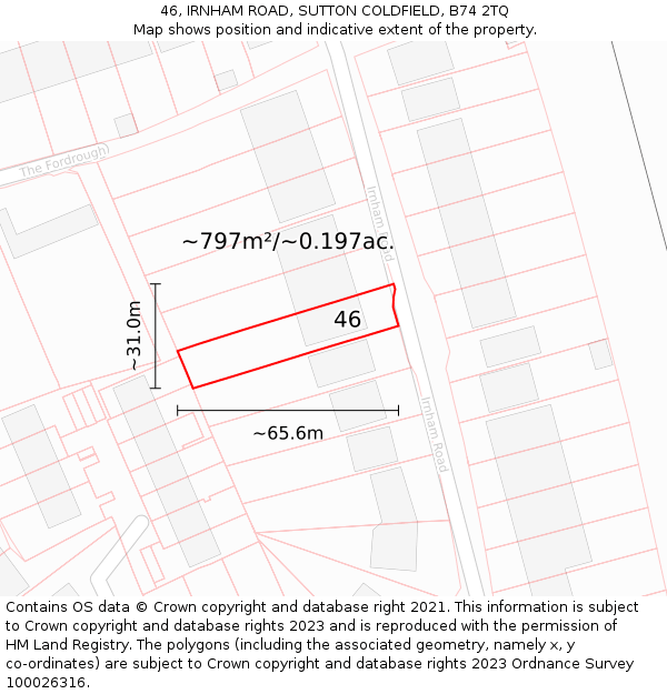 46, IRNHAM ROAD, SUTTON COLDFIELD, B74 2TQ: Plot and title map