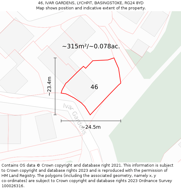 46, IVAR GARDENS, LYCHPIT, BASINGSTOKE, RG24 8YD: Plot and title map