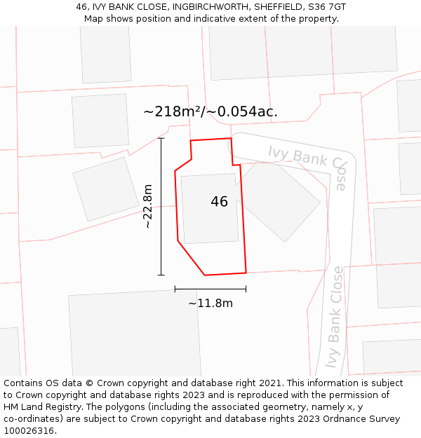 46, IVY BANK CLOSE, INGBIRCHWORTH, SHEFFIELD, S36 7GT: Plot and title map