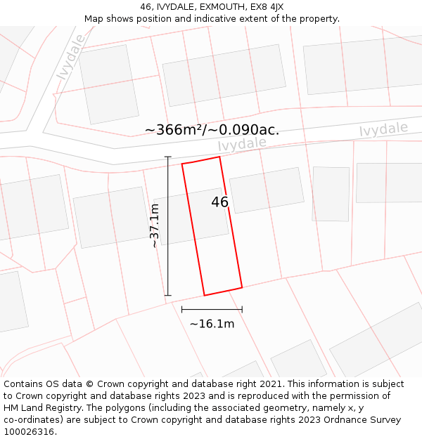 46, IVYDALE, EXMOUTH, EX8 4JX: Plot and title map
