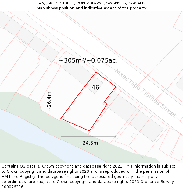 46, JAMES STREET, PONTARDAWE, SWANSEA, SA8 4LR: Plot and title map