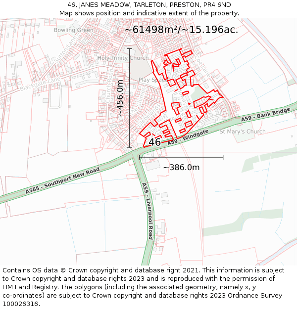 46, JANES MEADOW, TARLETON, PRESTON, PR4 6ND: Plot and title map