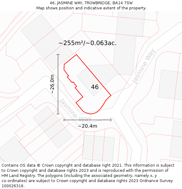 46, JASMINE WAY, TROWBRIDGE, BA14 7SW: Plot and title map
