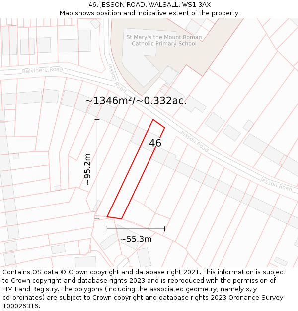 46, JESSON ROAD, WALSALL, WS1 3AX: Plot and title map