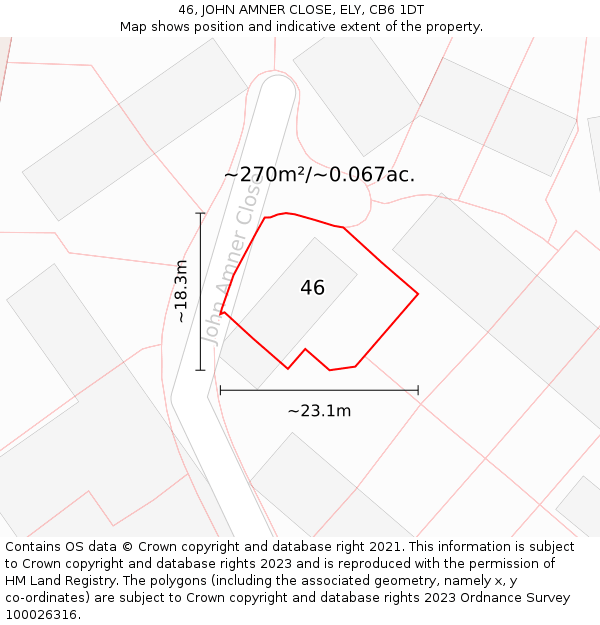 46, JOHN AMNER CLOSE, ELY, CB6 1DT: Plot and title map